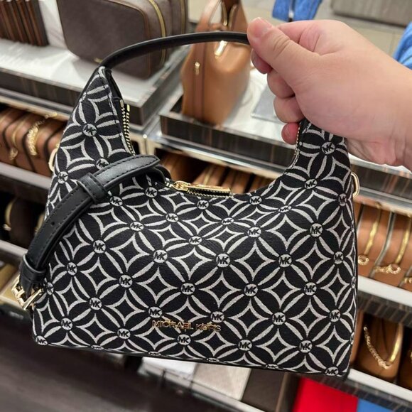 Michael Kors Ember Small Logo Jacquard Messenger Bag Black - Picture 1 of 8